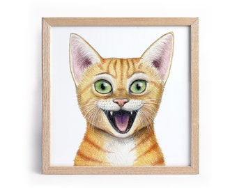 Printable Cat poster / Smiling kitten print for instant download / Ginger cat smiling / Cat themed gifts / Funny cat drawing