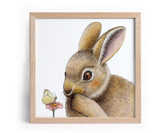 Printable Bunny print / Hare art / Rabbit lover gift / Cute hare drawing / Woodland nursery decor / Rabbit picture