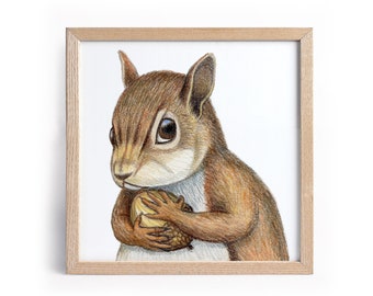 Eichhörnchen Gemälde zum ausdrucken / Lustige Eichhörnchen Kunst für Wald Kinderzimmer / Forestcore Kinderposter