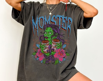 Momster Coffee Comfort Color T-Shirt, Zombie Mom, Funny Mom Tee, Coffee Lover T-shirt, Mothers Day Shirt, Graphic Tee, Gift for Mom