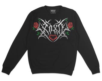 XOXO Metal Valentines Day Graphic Crewneck Sweatshirt, Book Nerd Sweater, Dark Humor, Spooky, Dark Romance, Book Lovers Readers