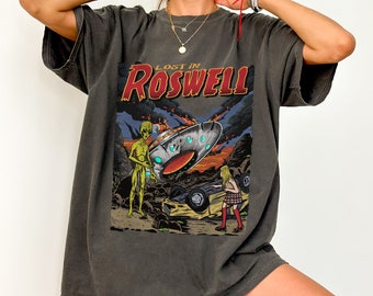 Lost In Roswell Comfort Color T-Shirt, Alien Space Ship Tee, Funny Halloween Tee, Spooky Ghost T-shirt, Paranormal Gift Graphic Spaceship