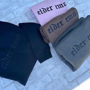 Elder Emo Embroidered Crewneck Sweatshirt, Feral Mom Crewneck, Funny Tee, Gift for Mom, Alt Fashion, Goth Clothing, Punk image 4