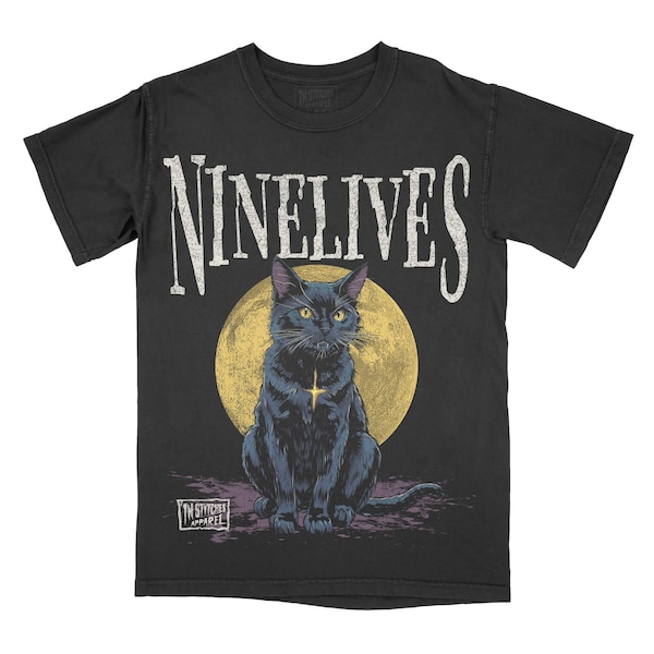 Nine Lives Black Cat Comfort Color T-Shirt, Shirt For Mom, Funny Tshirt, Graphic Tee Read More Gift For Mom Horror Tee