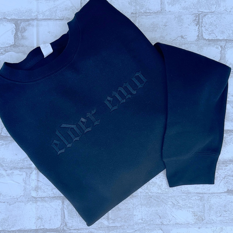 Elder Emo Embroidered Crewneck Sweatshirt, Feral Mom Crewneck, Funny Tee, Gift for Mom, Alt Fashion, Goth Clothing, Punk image 6