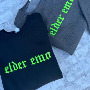 Elder Emo Embroidered Crewneck Sweatshirt, Feral Mom Crewneck, Funny Tee, Gift for Mom, Alt Fashion, Goth Clothing, Punk image 11