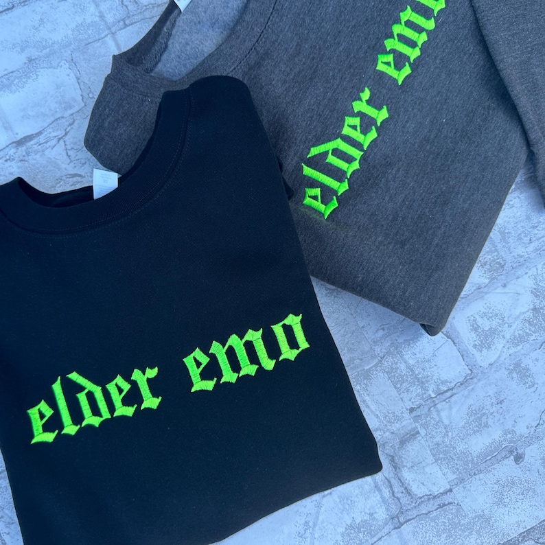 Elder Emo Embroidered Crewneck Sweatshirt, Feral Mom Crewneck, Funny Tee, Gift for Mom, Alt Fashion, Goth Clothing, Punk image 11