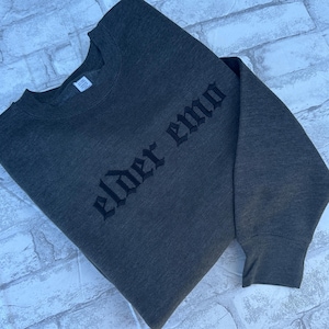 Elder Emo Embroidered Crewneck Sweatshirt, Feral Mom Crewneck, Funny Tee, Gift for Mom, Alt Fashion, Goth Clothing, Punk image 5