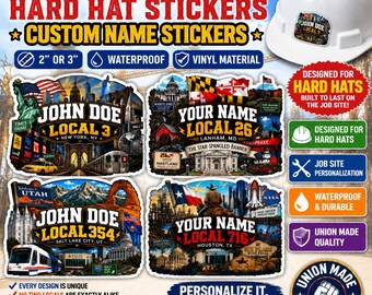 Custom IBEW Hard Hat Sticker | Custom Electrician Name & Local Number Decal | Waterproof Vinyl Hard Hat Sticker | Union Gift
