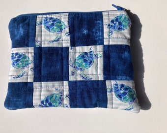 Turtle quilted patchwork zipper pouch