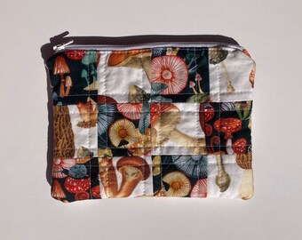Quilted mushroom zipper pouch