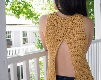 Sunshower Open-back Tank Crochet Pattern // Adjustable Open Back Tank Top Easy Crochet Pattern