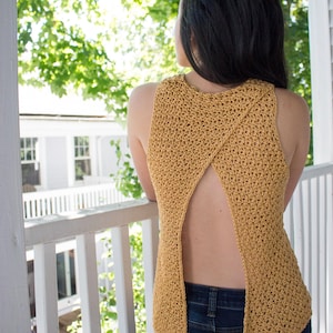 Sunshower Open-back Tank Crochet Pattern // Adjustable Open Back Tank Top Easy Crochet Pattern