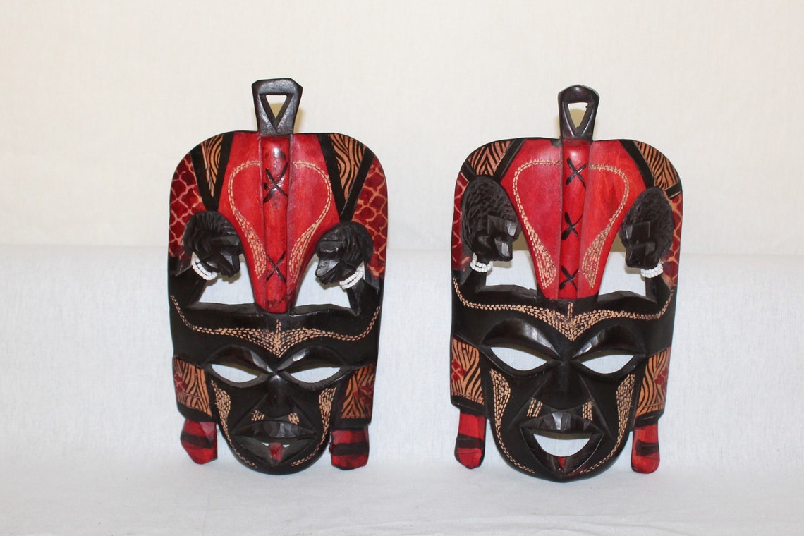 African Hand Carved Wooden Maasai Face Mask Maasai Tribal Etsy