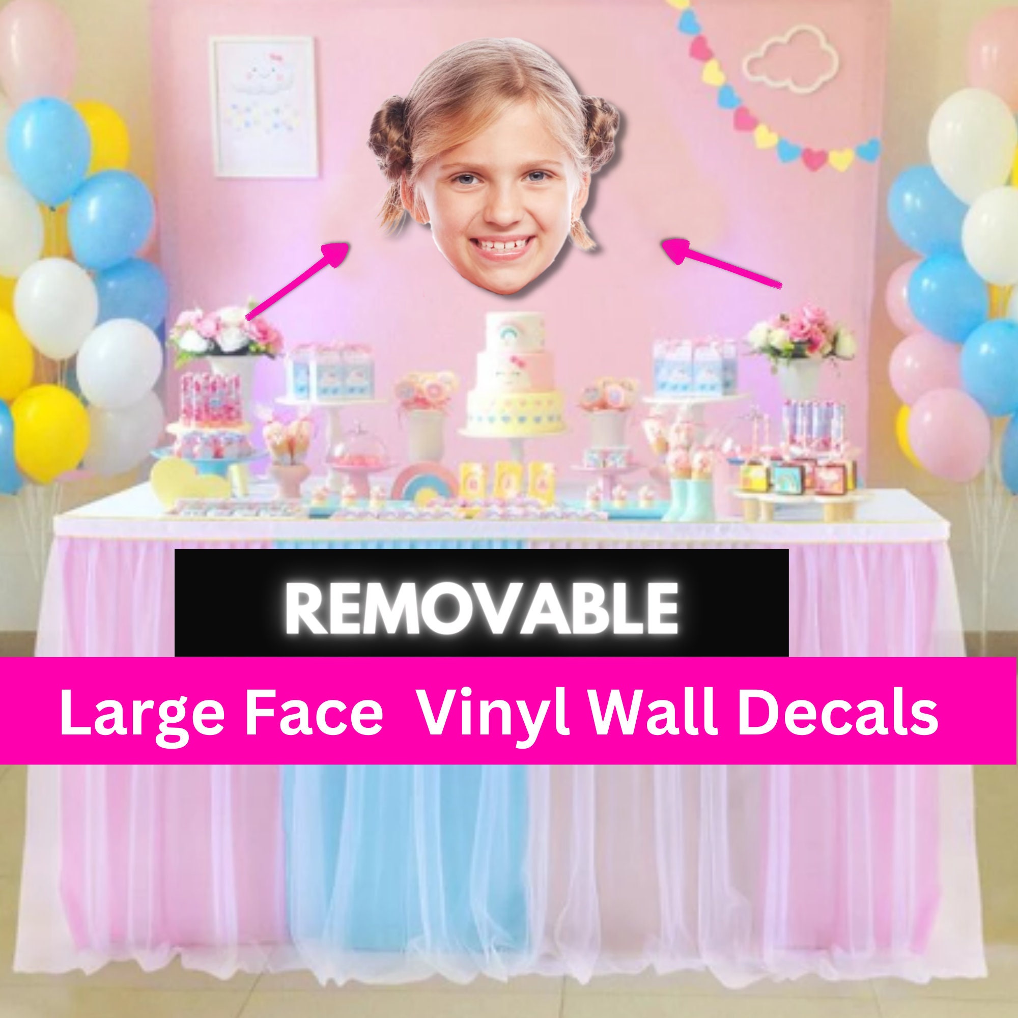 Large Face Decal, Wall Decal, Custom Wall Decal, Party Decals, Vinyl