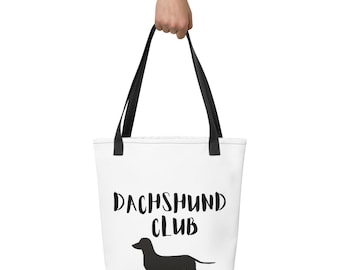 Dachshund Club Tote Bag: 100% Polyester, Cotton Handles (15" x 15")