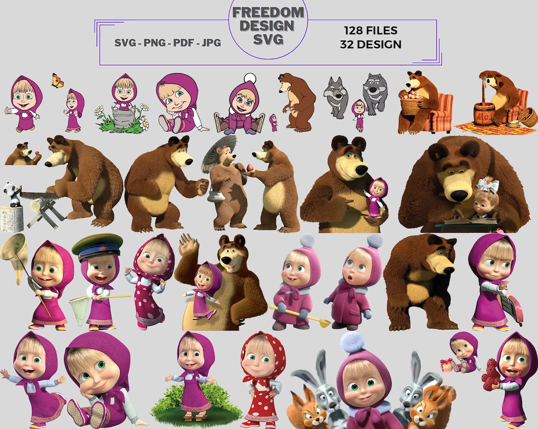 Masha And Bear Cartoon Movie Sticker Svg Png Pdf Etsy 