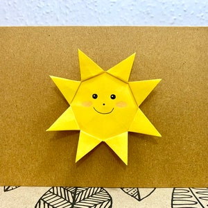 Tarjeta de sol de origami, tarjeta de felicitación de sol, texto que desee, tarjeta de cumpleaños, tarjeta de felicitación, tarjeta de regalo, sol, nacimiento, tarjeta plegable