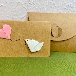 Biglietto origami con uccello, biglietto personalizzato, testo personalizzato, uccello con cuore, uccello con cuore, biglietto di compleanno, biglietto regalo, biglietto di battesimo, anniversario