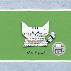 Carte de remerciement chat, téléchargement numérique, PDF et JPG, modèle de carte