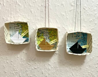 Origami Mini–Boot, Süßes Segelboot, Kleines Boot, Wunschtext, Minibox mit Segelboot, Deko Segelboot, Boot Anhänger, Geschenkidee