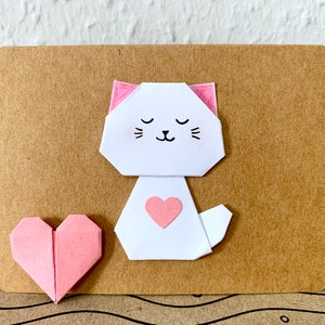 Origami Cat Mini Card, White Cat with Heart, Cat Birthday Card, Cat Gift Card, Cat Small Card, Cat Anniversary Card