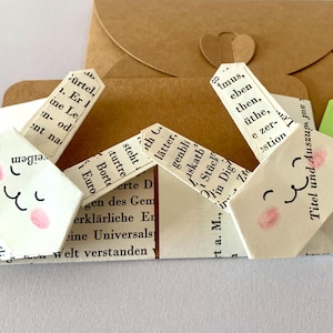 Origami Rabbit Mini Card, Para Królików, Twój Tekst Życzeń, Zakładka Króliczek, Urodziny, Rocznica, Miłośnik Książek, Upcycling