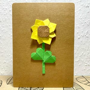 Biglietto di auguri origami con girasole, il tuo testo, biglietto con girasole e cuore, biglietto di auguri, biglietto di compleanno, carta regalo, biglietto fatto a mano
