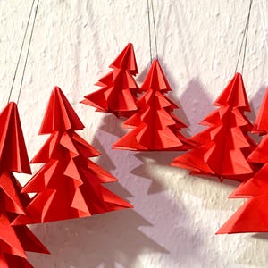 Set of 6, paper Christmas trees, red Christmas trees, origami Christmas tree, tree pendant, tree decoration, Christmas ornament, home decoration, table decoration