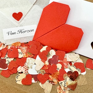 Herz Konfetti Mini Karte, Konfetti Geschenk, Dein Wunschtext, 150 Konfettiherzen, Kleine Karte, Geburtstagskarte, Grußkarte, Geschenkidee