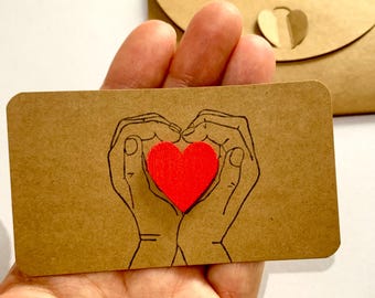Heart Mini Card, Wooden Heart Card, Personalized Card, Custom Text, Hand-Stamped Card, Heart Gift, Anniversary, Birthday, Valentine's Day