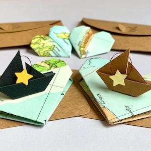 Origami Boat Mini Card, Sailboat with Stars, Personalized Card, Boat Gift Card, Birthday Card, Anniversary Card, Upcycling