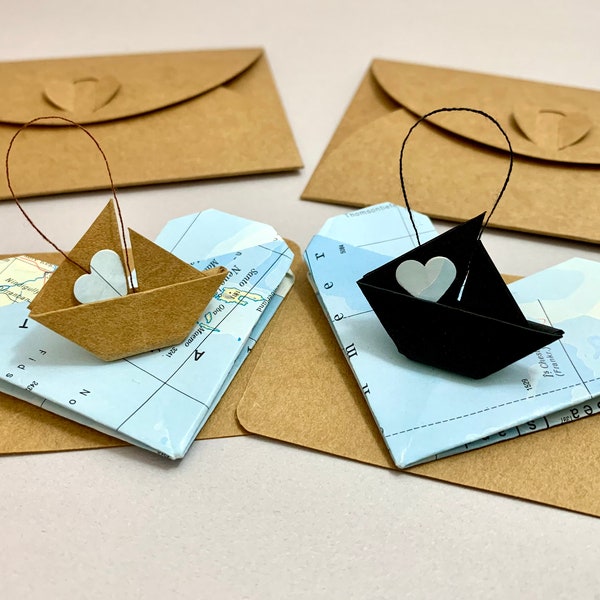 Origami Boot Mini Karte, Papier Schiff Mini Karte, Personalisierte Geschenk, Wunschtext, Gutscheinkarte, Geburtstagskarte, Kommunionkarte