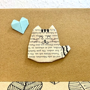 Carte chat en origami, carte chat avec coeur, votre texte souhaité, carte d'anniversaire, carte cadeau, carte de vœux, amoureux des chats, carte pliante