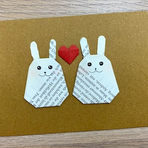 Biglietto di auguri origami coniglio, coppia di conigli, testo desiderato, coniglio con cuore, biglietto di nozze, biglietto di anniversario, biglietto di fidanzamento, amante dei conigli, biglietto pieghevole