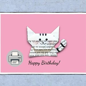 Carte d'anniversaire chat, téléchargement numérique, PDF et JPG, modèle de carte