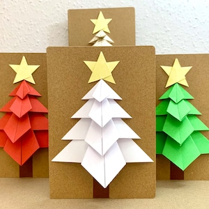 Tarjeta navideña de origami 3D, tarjeta de árbol de Navidad, árbol de Navidad con estrella, árbol de Navidad de origami, tarjeta de invierno, tarjeta plegable, Navidad, reciclaje