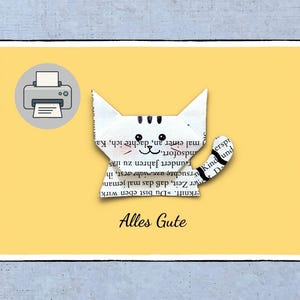 Biglietto di auguri di buon compleanno a forma di gatto, download digitale, 2 design: PDF, JPG, modello di biglietto