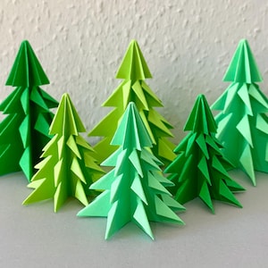 Set of 6, origami fir trees, green Christmas trees, paper fir trees, tree pendants, tree ornaments, tree decorations, table decorations