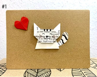 Origami cat card, cat with heart, your desired text, cat card, cute cat, greeting card, birthday card, gift card, anniversary card