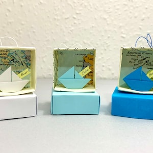 Origami mini boat, box with sailboat, small boat, 16 colors to choose from, custom text, decorative sailboat, boat pendant, gift idea