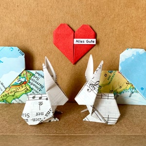 Origami konijntjes minikaart, paar konijntjes, jouw gewenste tekst, gepersonaliseerde kaart, konijntje met hart, cadeaubon, jubileumkaart, trouwkaart