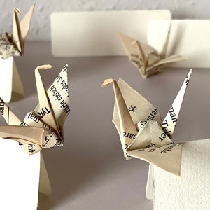 Juego de 5 tarjetas de lugar de origami, tarjetas de lugar de grúa, tarjetas de nombre, tarjetas plegables, decoración de fiesta, decoración de mesa, cumpleaños, boda, amuleto de la suerte