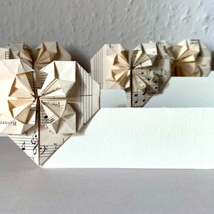 5er Set, Origami Tischkarten, Herz Platzkarten, Namenskarten, Klappkarten, Namensschilder, Tischdeko, Partydeko, Hochzeit, Geburtstag