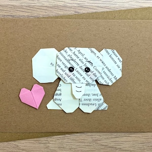 Origami elephant with heart card, origami elephant, your desired text, birthday card, greeting card, paper elephant, gift card, folding card