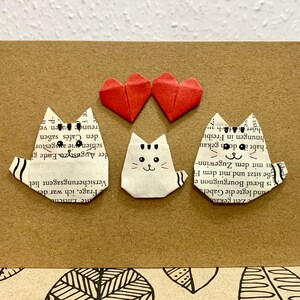 Biglietto origami con famiglia di gatti, biglietto con gatto, testo a scelta, amante dei gatti, compleanno, anniversario, festa della mamma, festa del papà, biglietto pieghevole