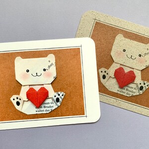 Cartão postal de urso, urso com coração, A6, aniversário, nascimento, cartão de presente, papel de grama, papel de bambu