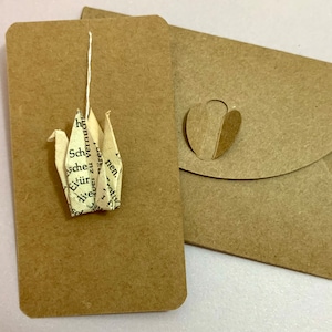 Mini biglietto origami a forma di gru, biglietto personalizzato, testo personalizzato, buono regalo, buono buono, biglietto di auguri, biglietto fortunato, compleanno, anniversario