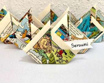 Set of 12, 12 origami boats, origami sailboat, paper boat, table decoration, party decoration, boat decoration, home decoration, birthday, gift idea, upcycling