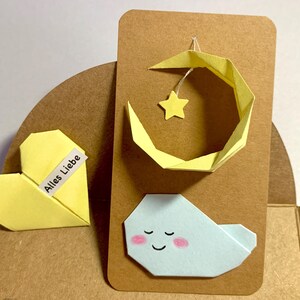 Mini biglietto origami Luna, biglietto Luna con cuore, biglietto personalizzato, testo personalizzato, biglietto regalo, biglietto di compleanno, luna di carta con stella